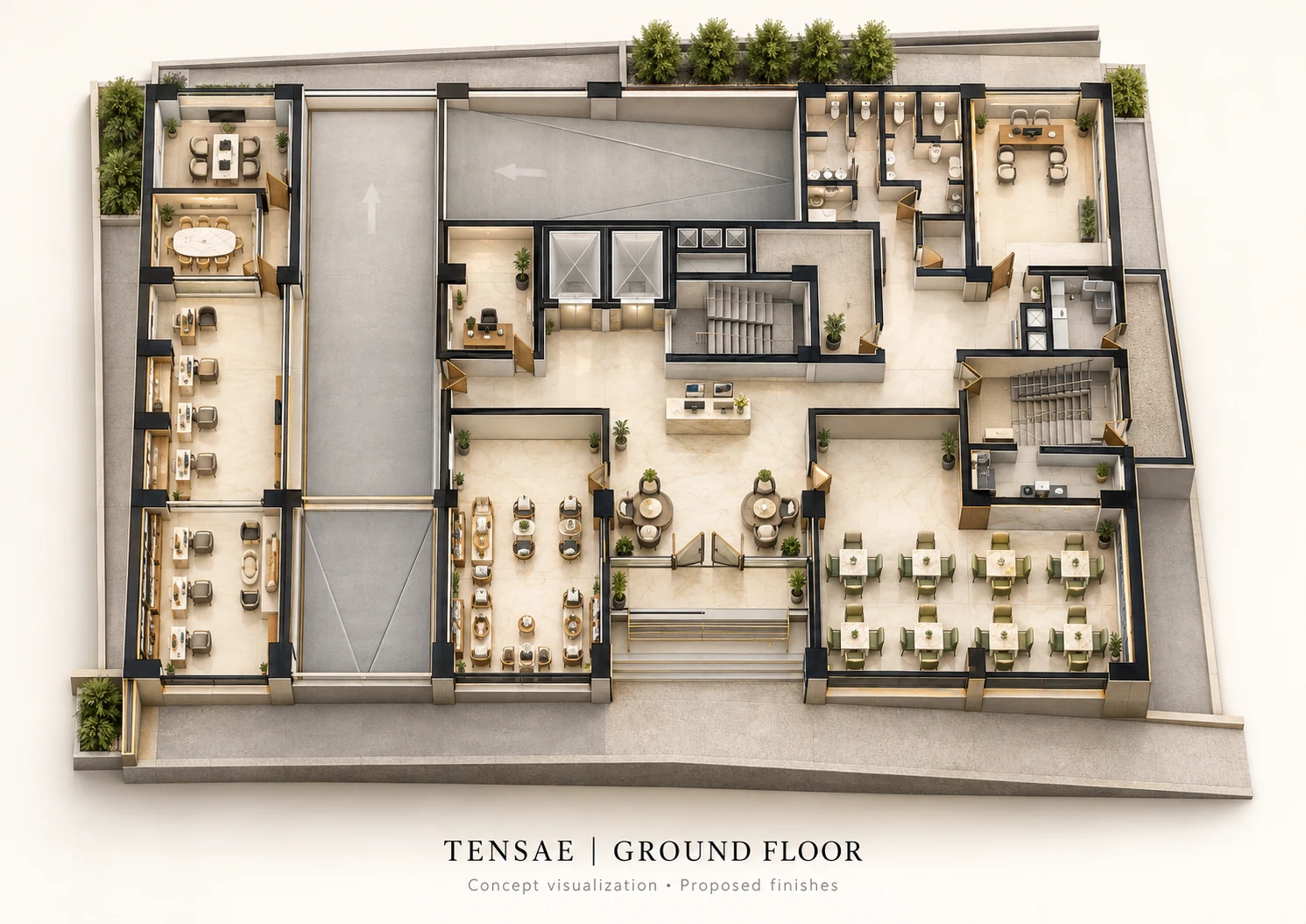 Ground floor — full-floor 3D concept