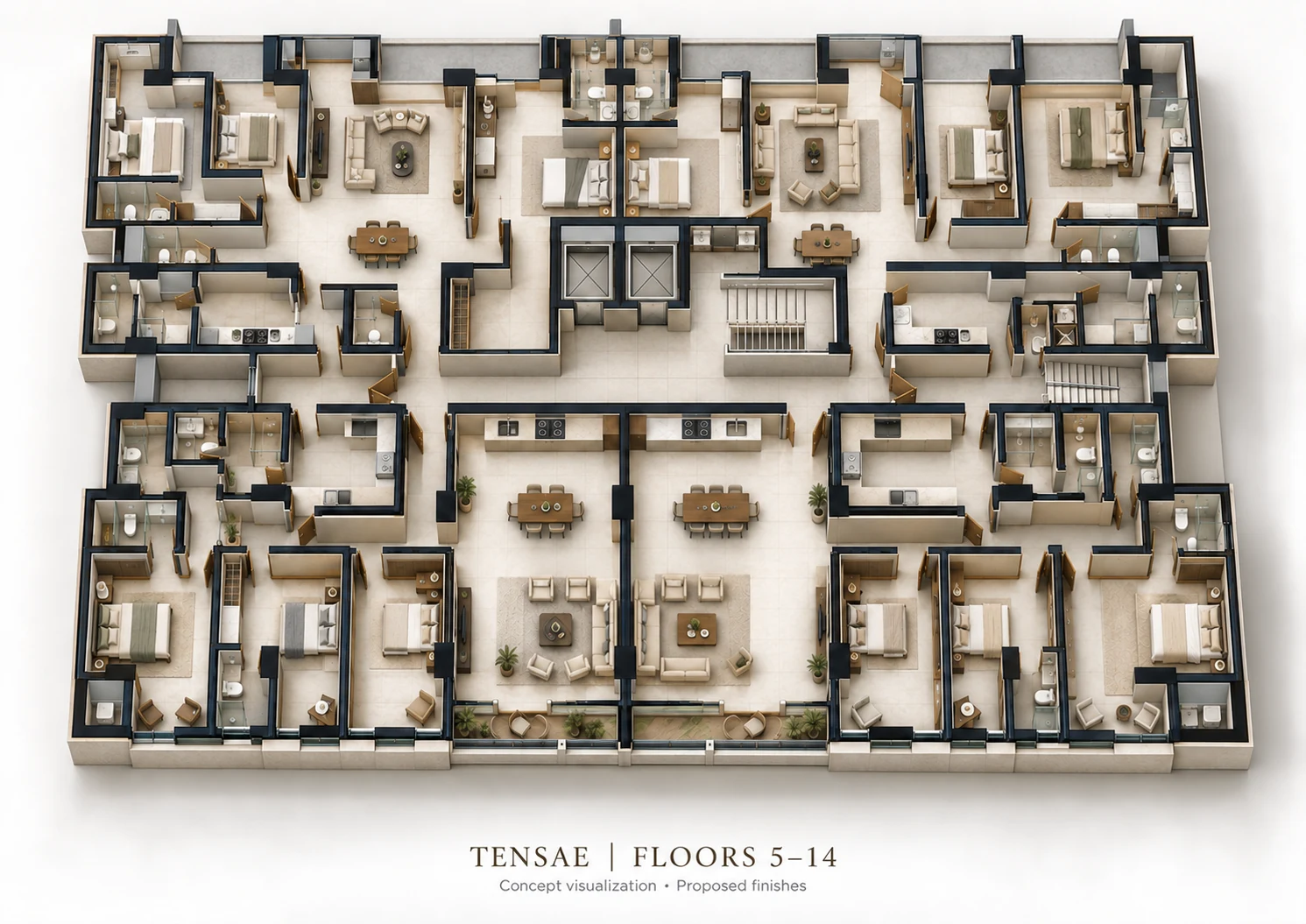 Floors 5–14 — full-floor 3D concept