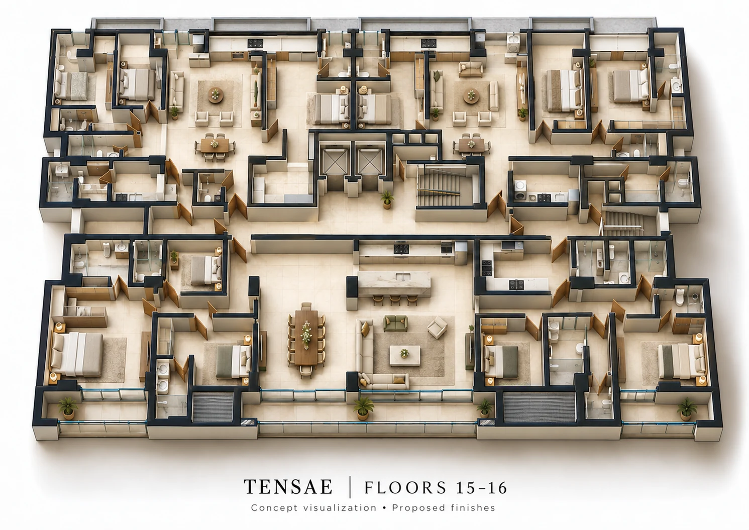 Floors 15–16 — full-floor 3D concept