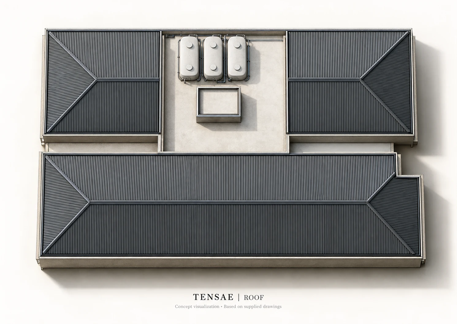 Roof · Technical level — full-floor 3D concept